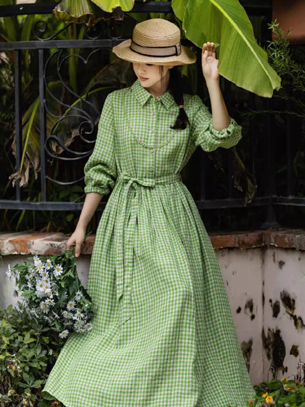 Spring Whisper Green Checkered Dress
