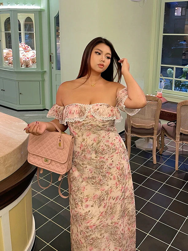 Blush Garden Lace Off-Shoulder Dress