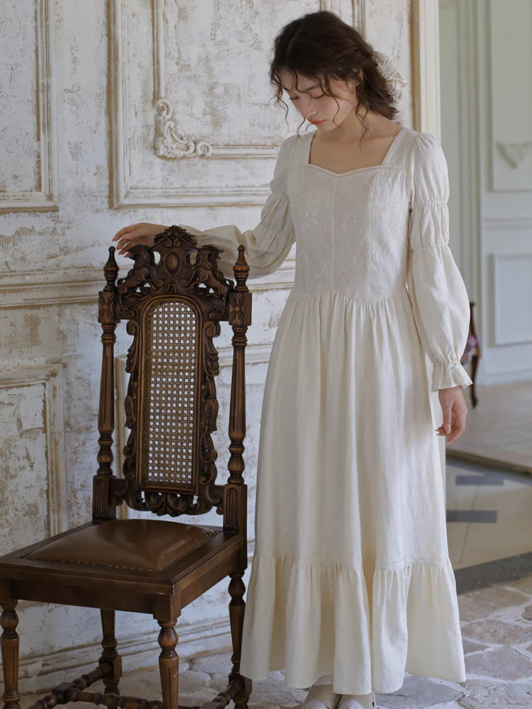 Vintage Princess Beige Cotton Dress