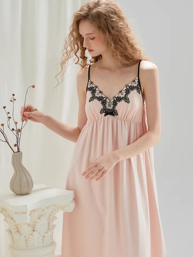 Ethereal Lace Trim Nightgown Set – Delicate Robe & Slip Dress