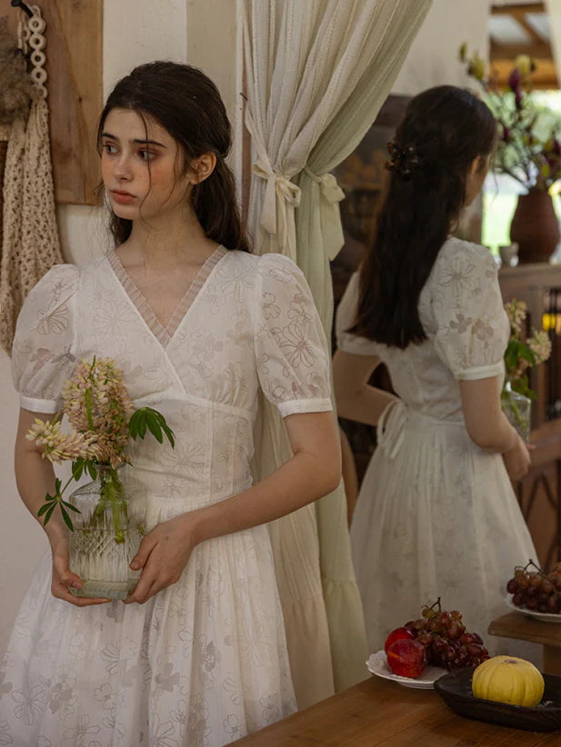 Whispering Blossom Cotton White Dress