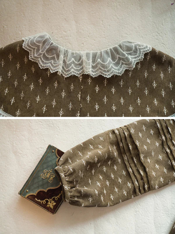 Vintage Floral Brown Corduroy Dress