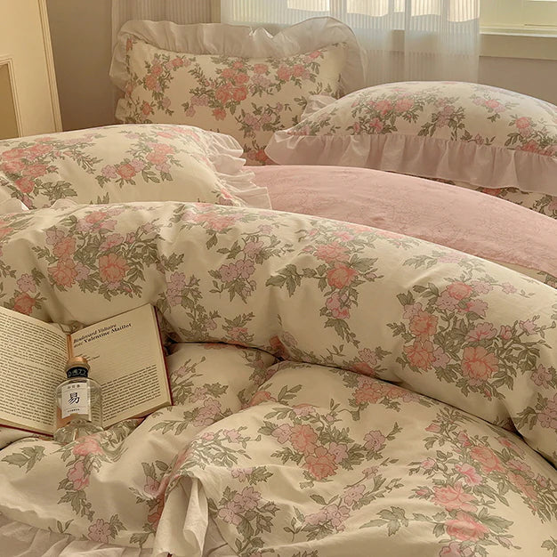 Princess Floral Pink Cotton Bedding Set