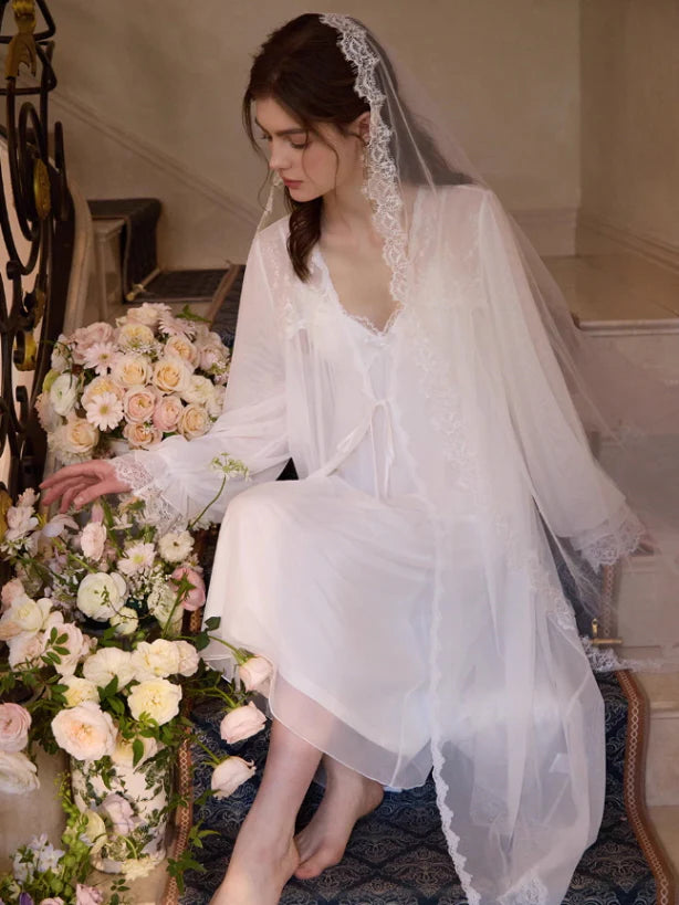 Whispering Lace White Nightgown Set