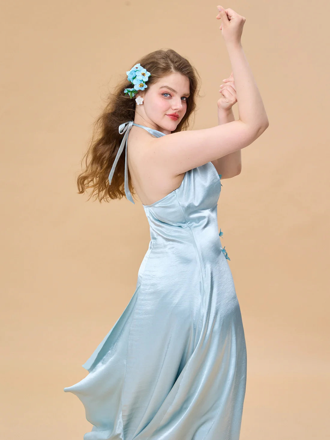 Ocean Bloom Satin Halter Dress