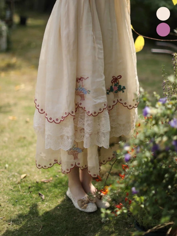 Embroidered Basket Hem Skirt