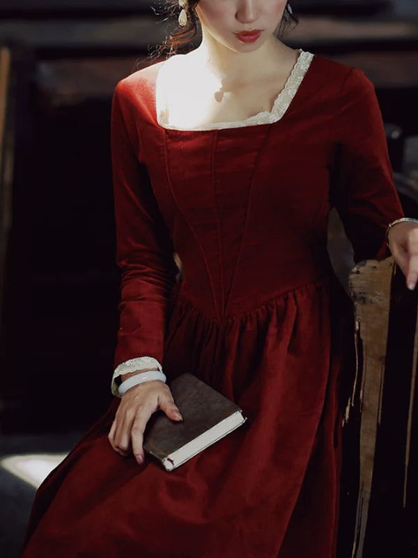 Crimson Elegance Lace Dress