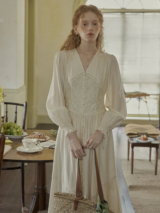 Botanical Elegance Puff Sleeve Dress