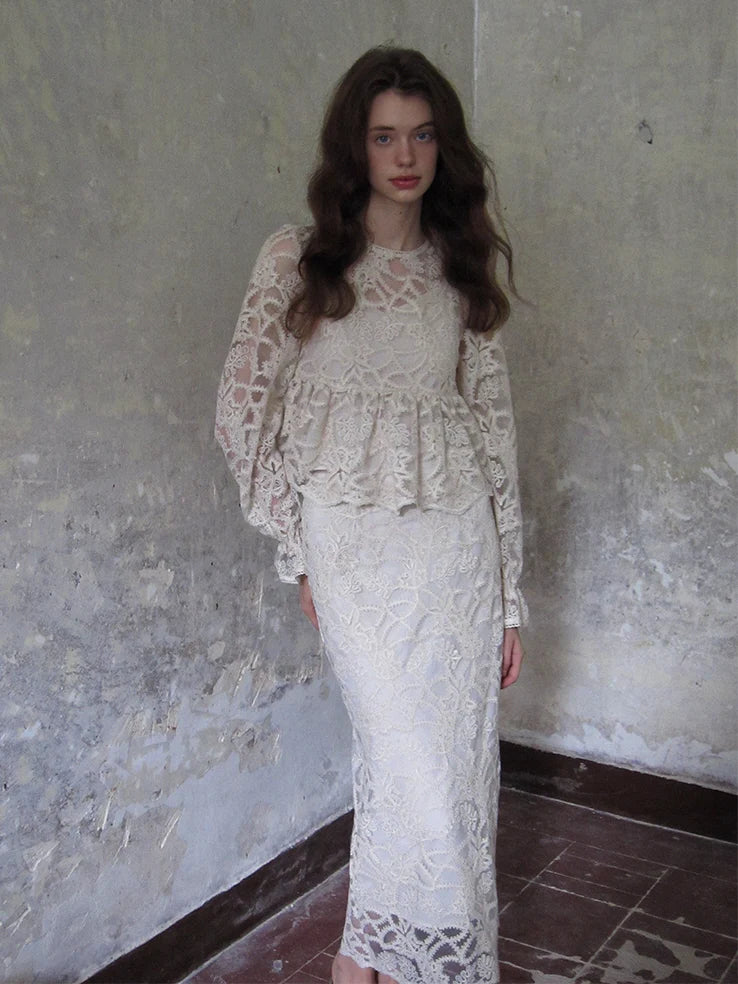 Vintage Lace Peplum Top & Skirt