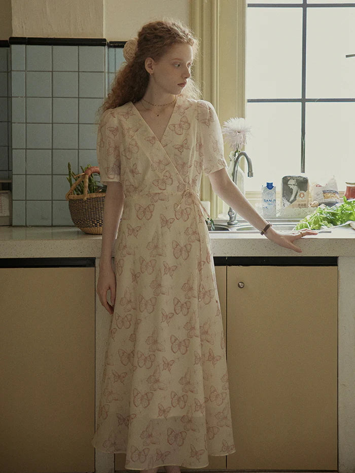 Butterfly Whispers Wrap Dress