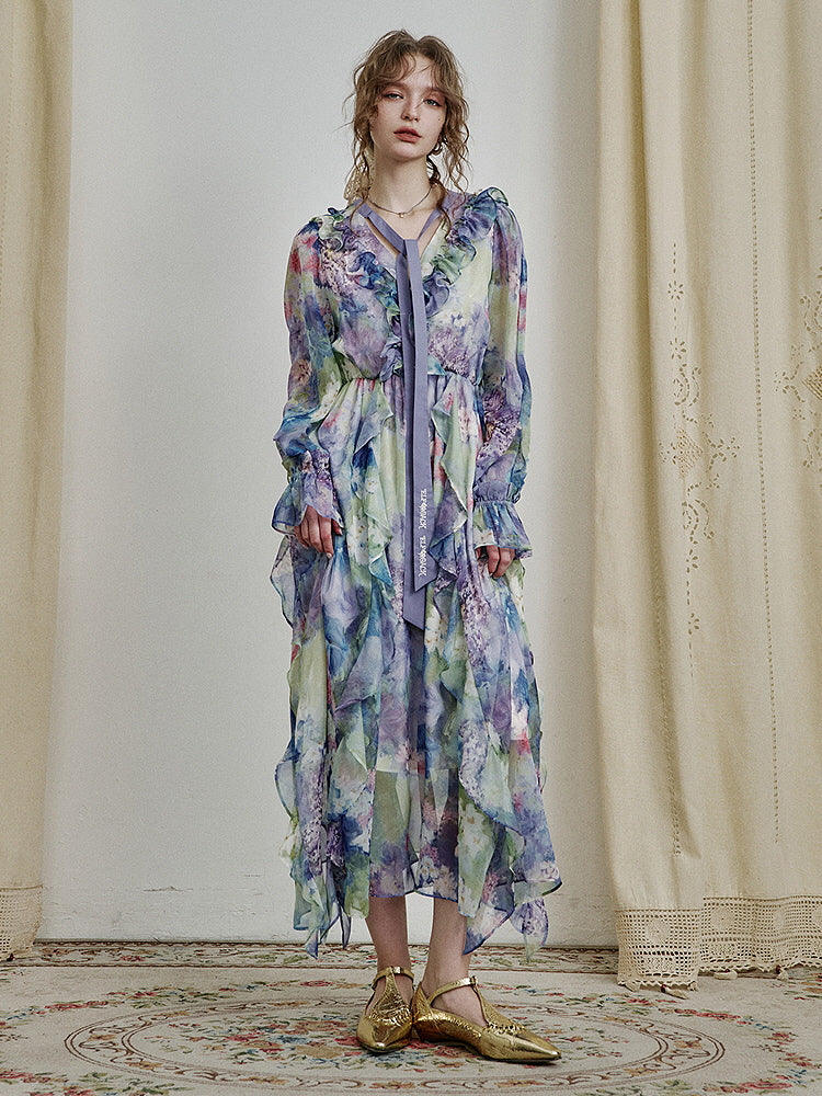 Ethereal Watercolor Ruffle Dress