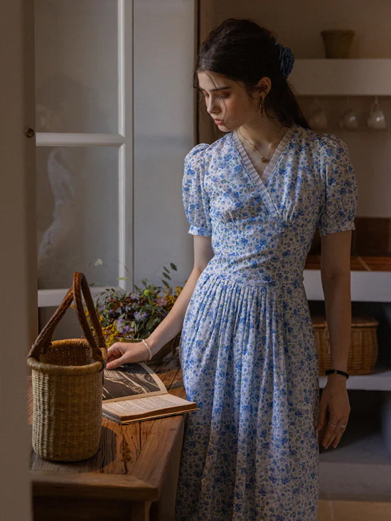 Whispering Blue Garden Floral Dress