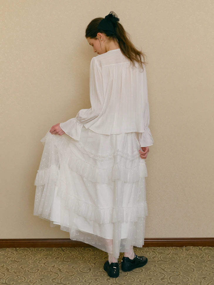 Ethereal White Pleated Chiffon Blouse
