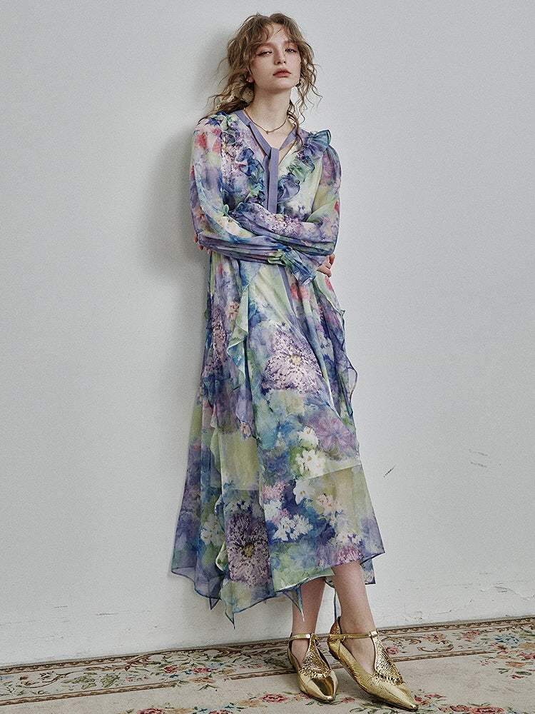 Ethereal Watercolor Ruffle Dress