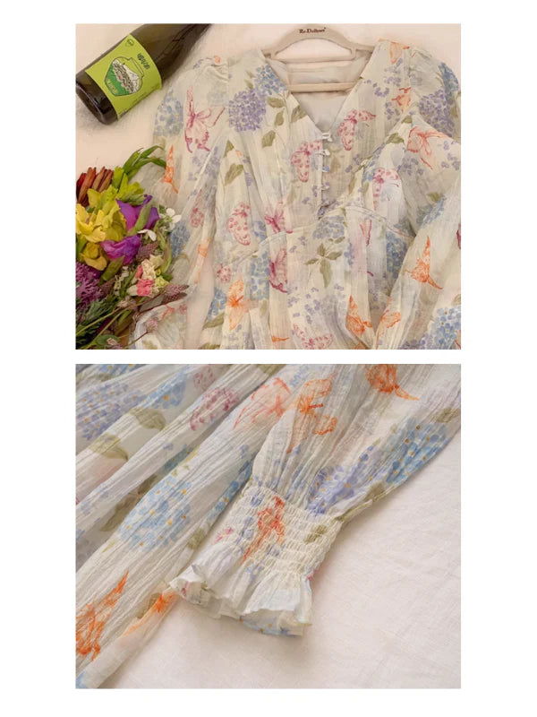 Watercolor Floral Long Sleeve Dress