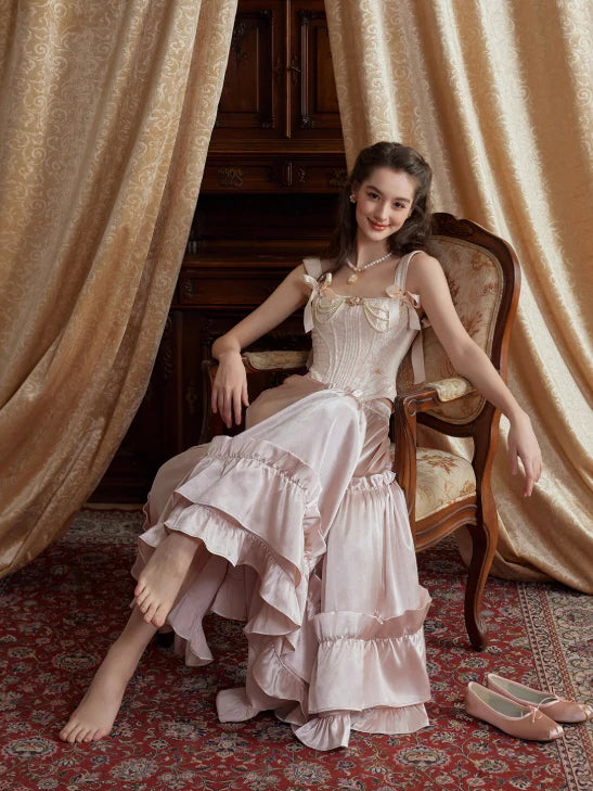 Blush Satin Ruffle Skirt