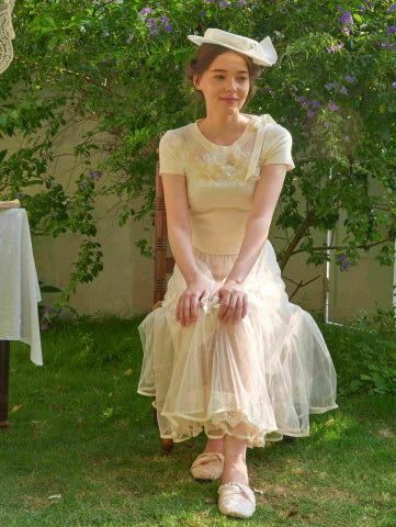 Pearl Ribbon Tulle Skirt