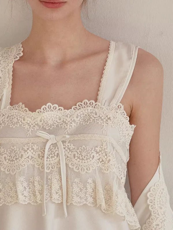 Ivory Elegance Lace Nightgown Set