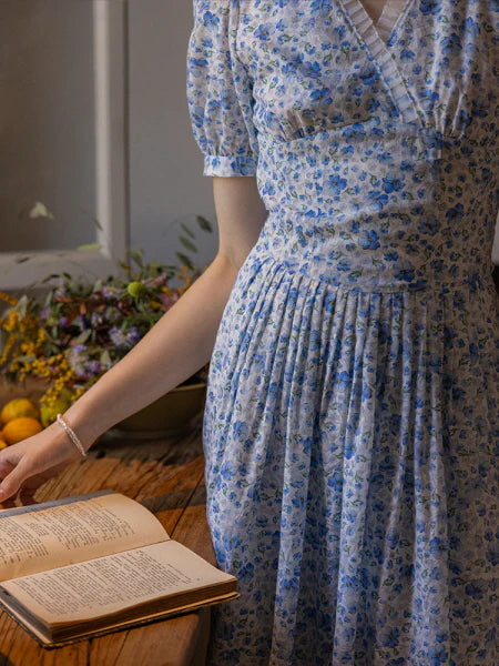 Whispering Blue Garden Floral Dress