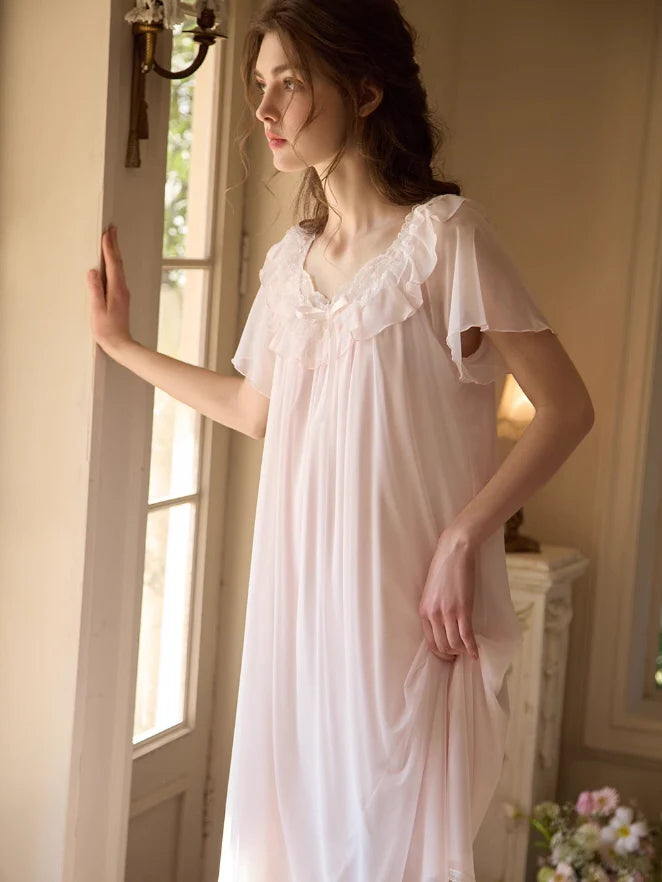 Ethereal Ruffled Lace Nightgown