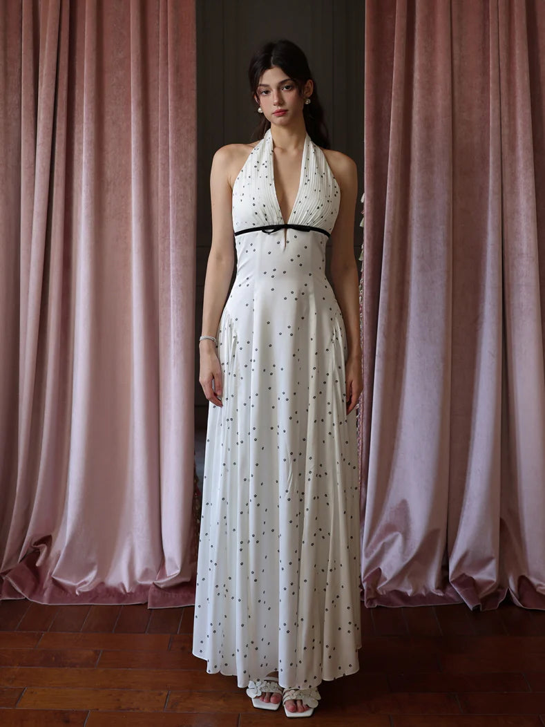 White Polka Dot Halter Dress