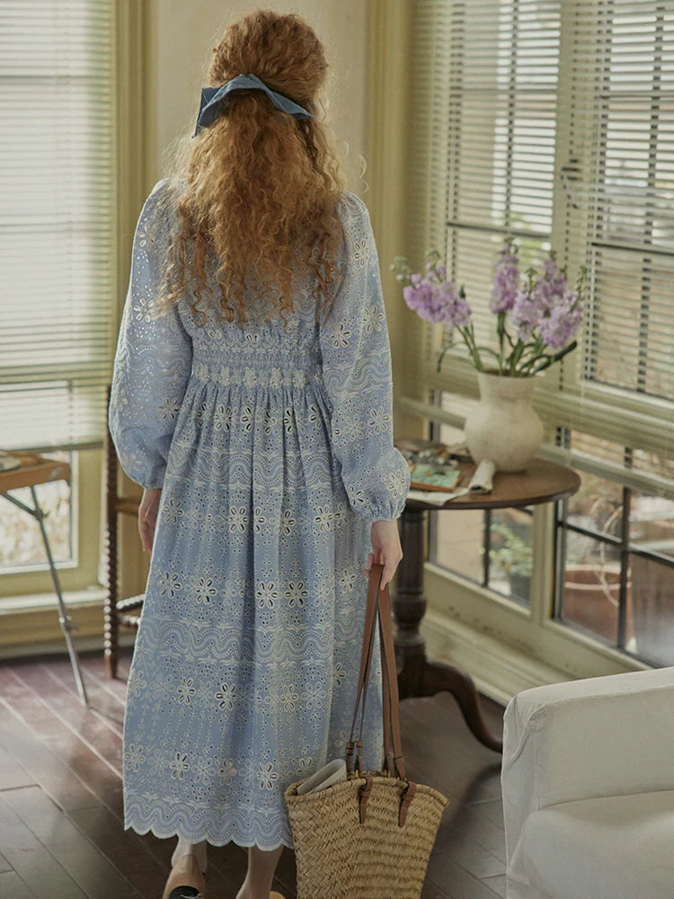 Enchanted Blue Embroidered Cotton Dress