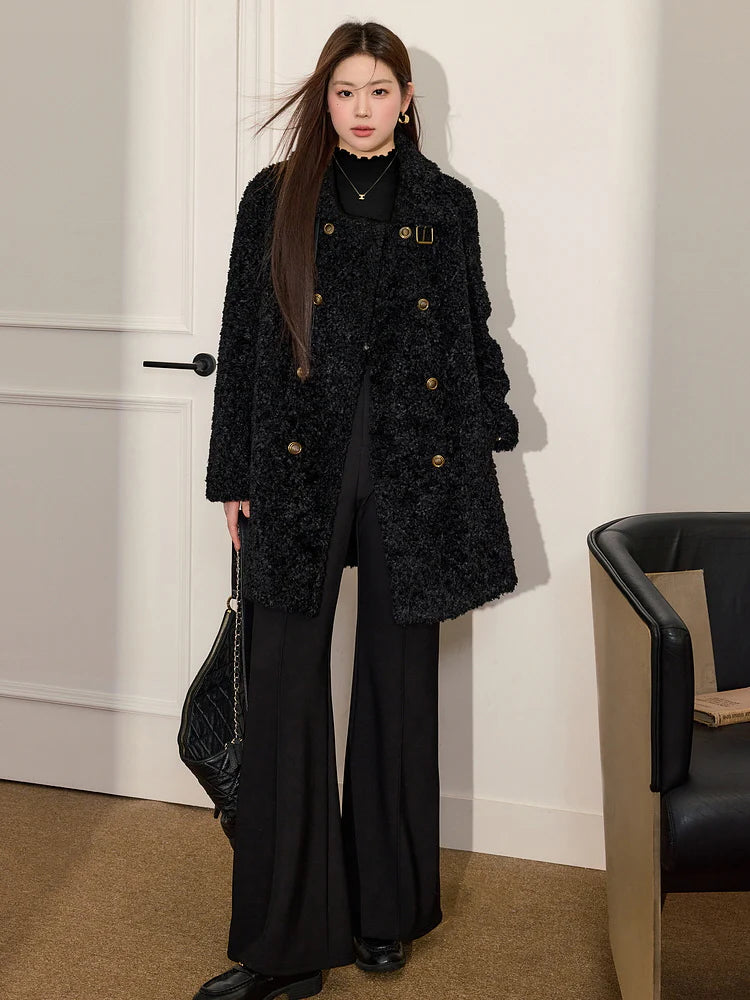 Elegant Double-Breasted Faux Fur Coat