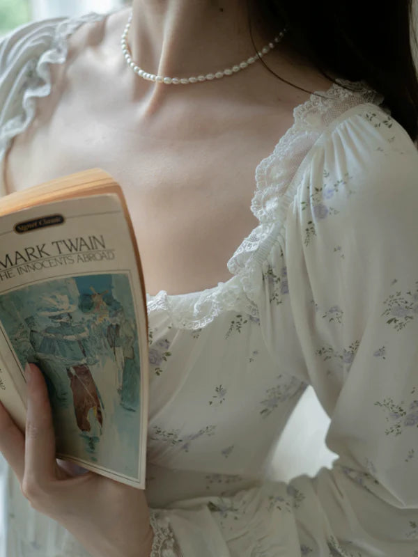 Sky-Blue Floral Dream Nightgown