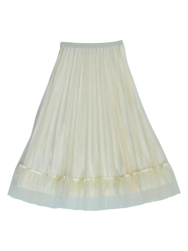 Dreamy Feather-Trim Pleated Skirt