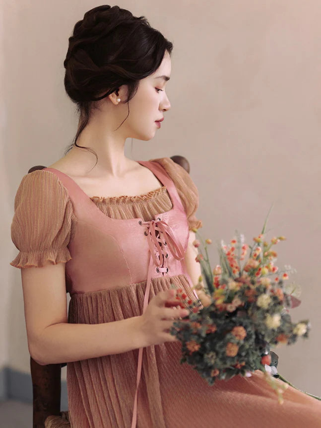 Whispering Rose Lace-Up Vintage Dress