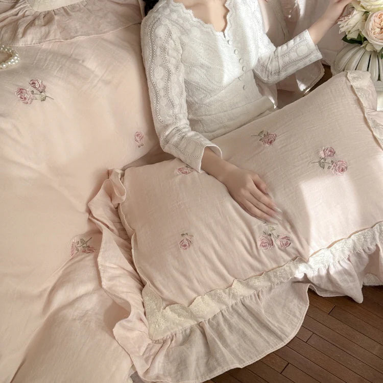 Romantic Pink Rose Cotton Bedding Set