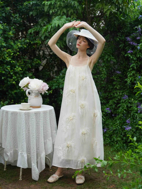Ivory Feather Bloom Slip Dress