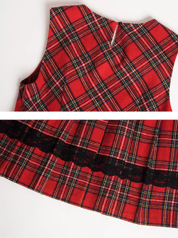 Classic Red Tartan Plaid Sleeveless Dress