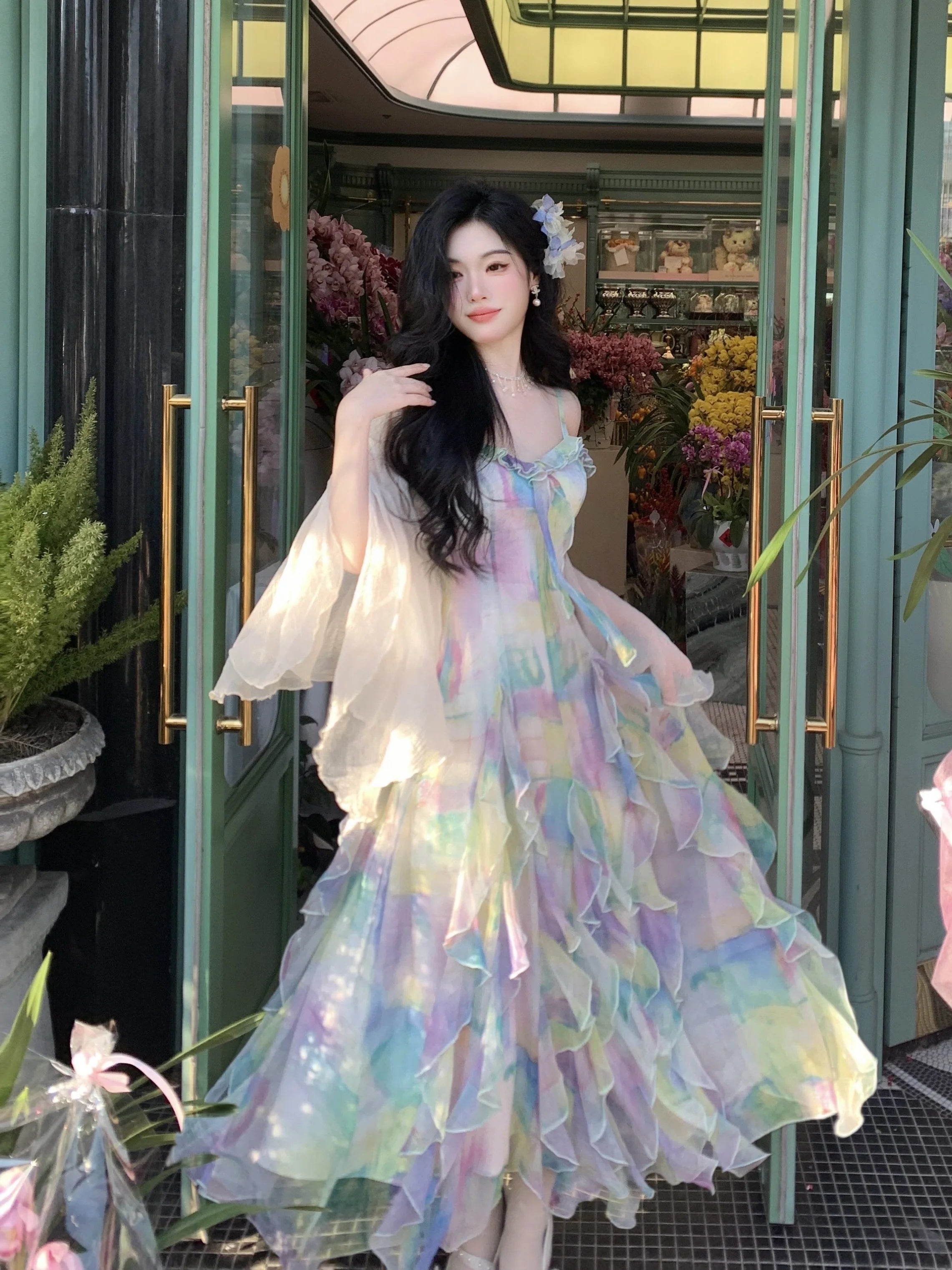 Ethereal Watercolor Ruffle Gown