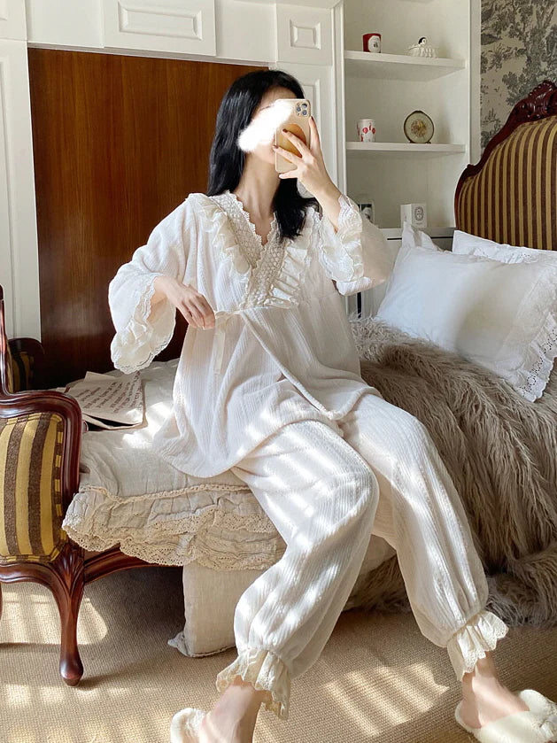 Velvet Dreams Lace Trim Pajama Set