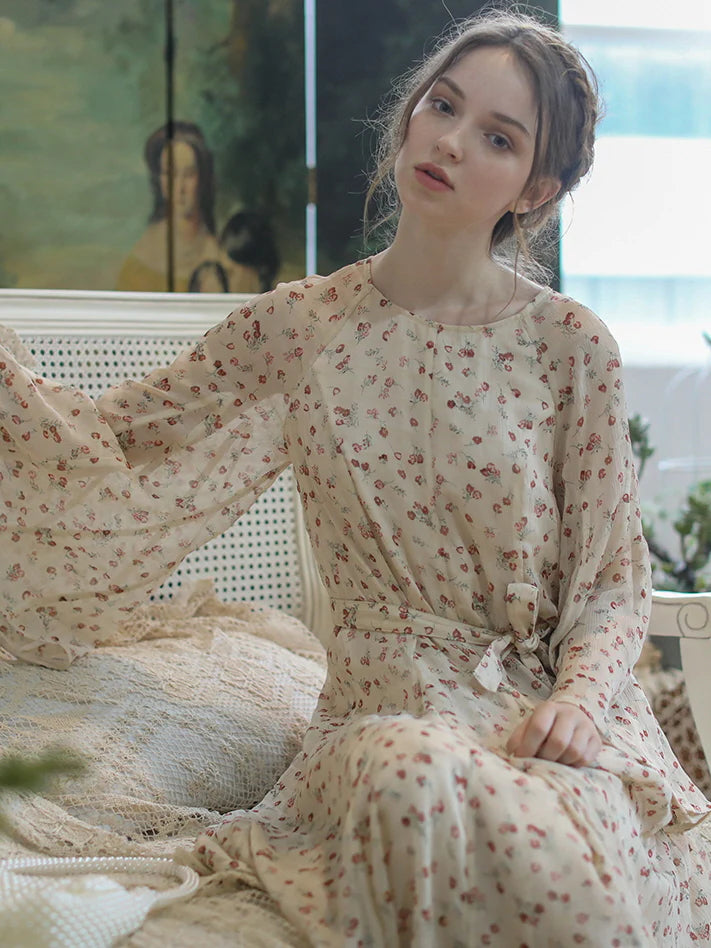 Floral Elegance Blossom Vintage Chiffon Dress