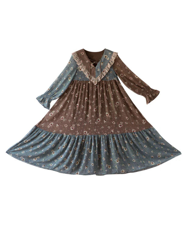 Autumn Patchwork Chiffon Dress