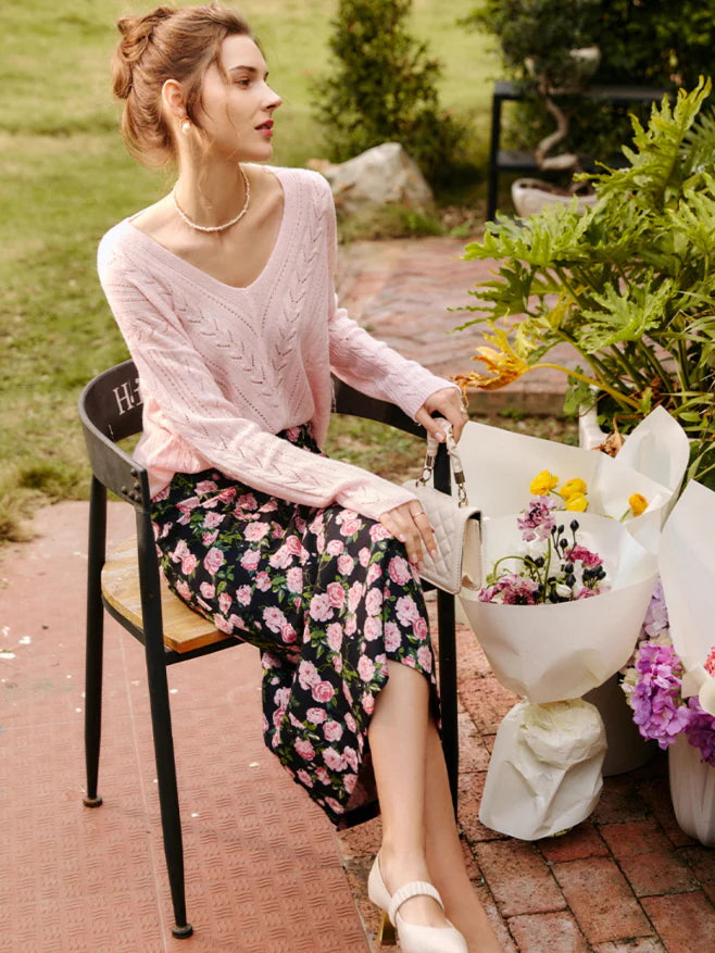 Romantic Soft Knit V-Neck Sweater