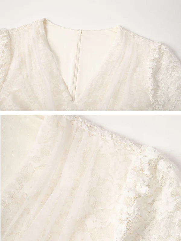 Romantic Ivory Lace Bell-Sleeve Dress