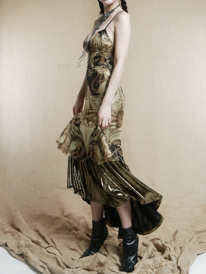 Baroque Pearl Metallic Slip Dress