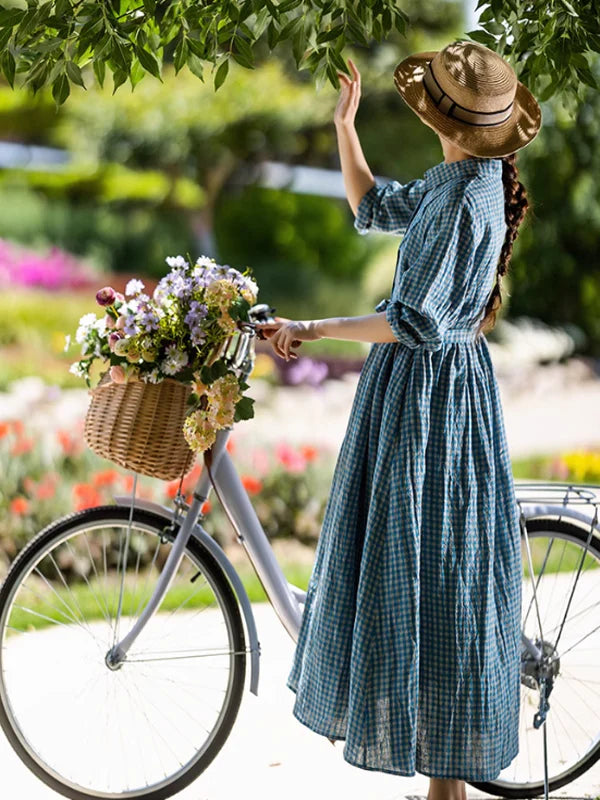 Spring Breeze Blue Checkered Dress