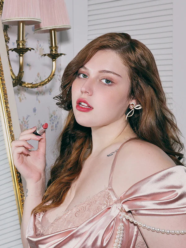 Opulent Pearl Drape Satin Corset Gown