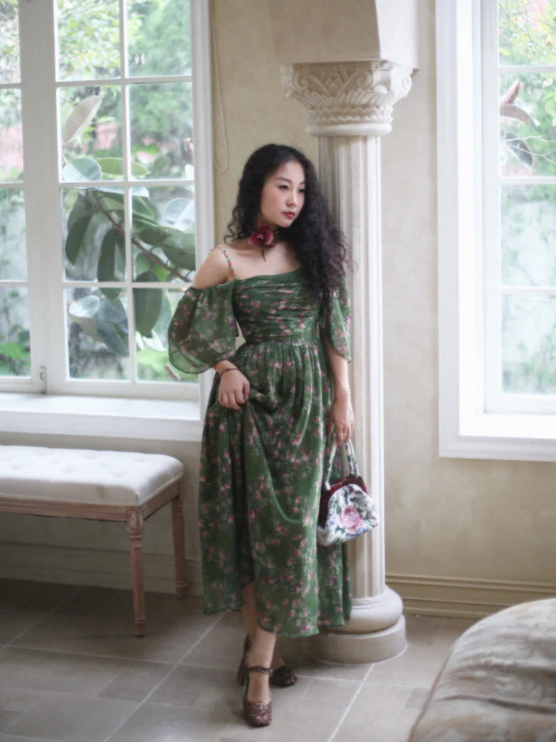 Enchanted Garden Green Floral Fairycore Dress