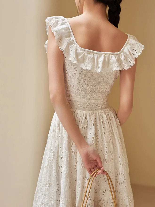 Romantic White Eyelet Lace Cotton Sundress