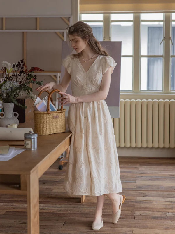 Blooming Serenity White Embroidery Dress