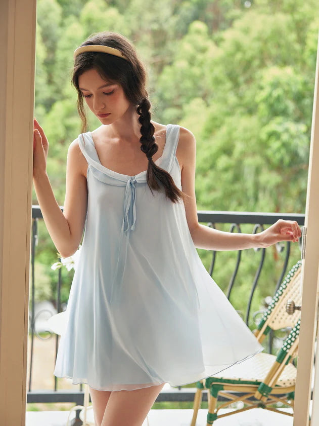 Powder Blue Chiffon Ribbon Nightgown