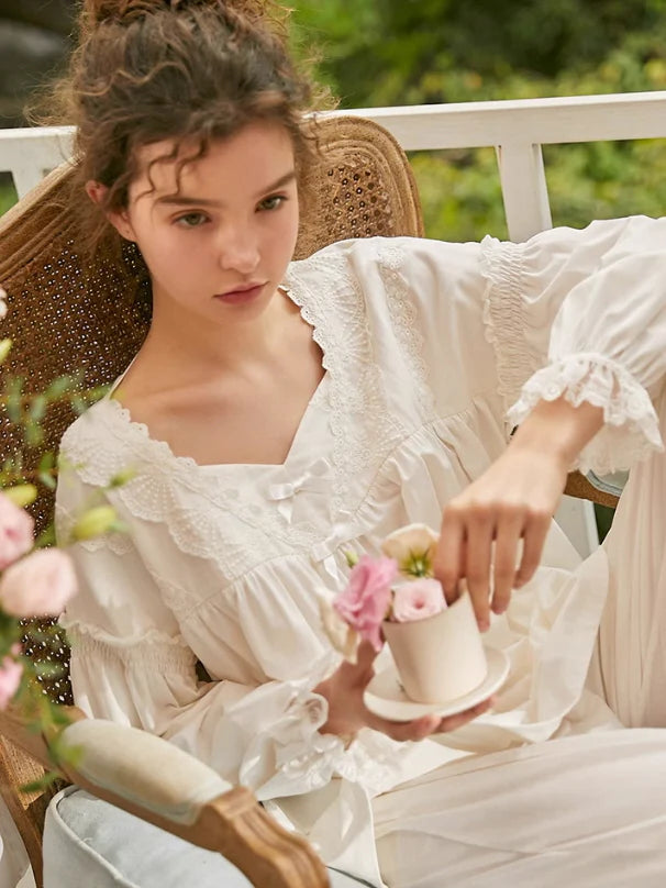 Vintage Soft Lace Cotton Pajama Set