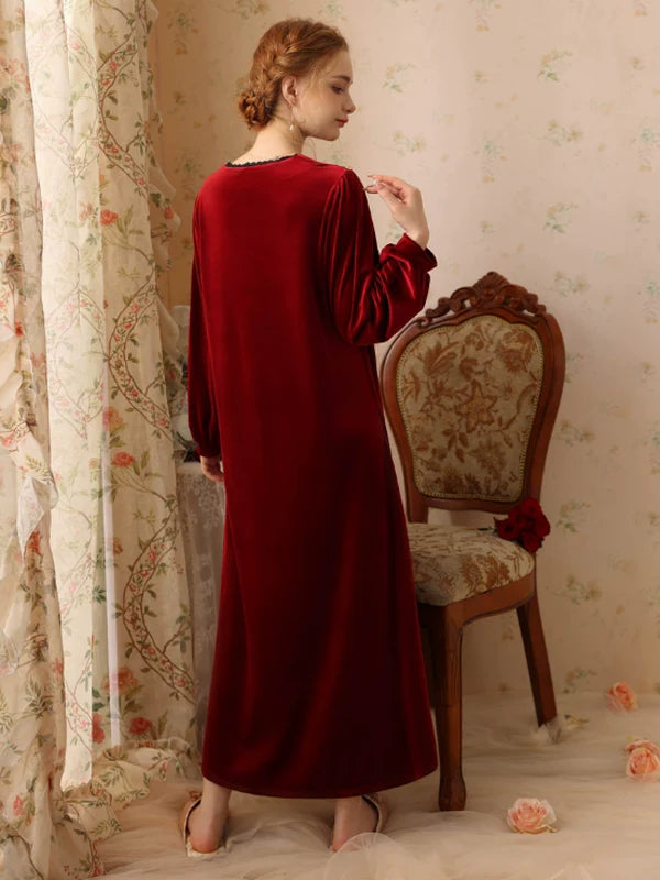 Velvet Moonlight Palace Wine Red Nightgown