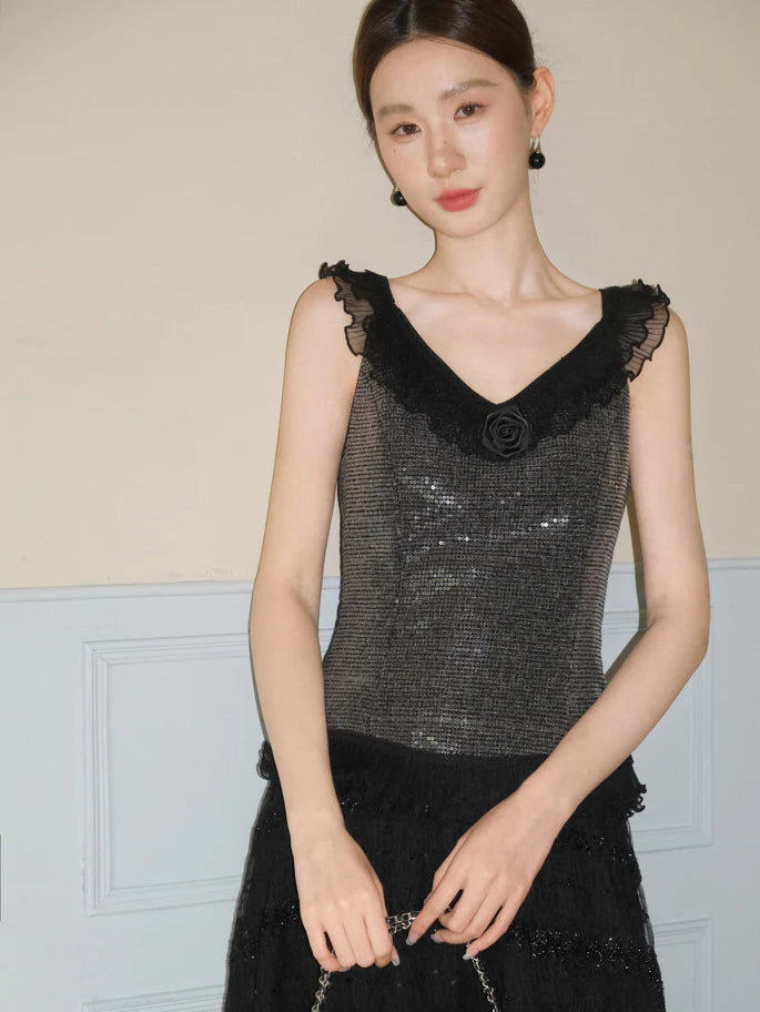 Midnight Rose Sequin Top & Glitter Mesh Skirt