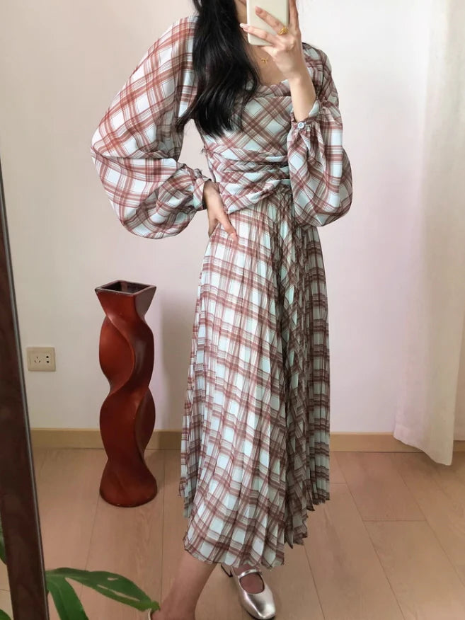 Autumn Plaid Retro Maxi Dress